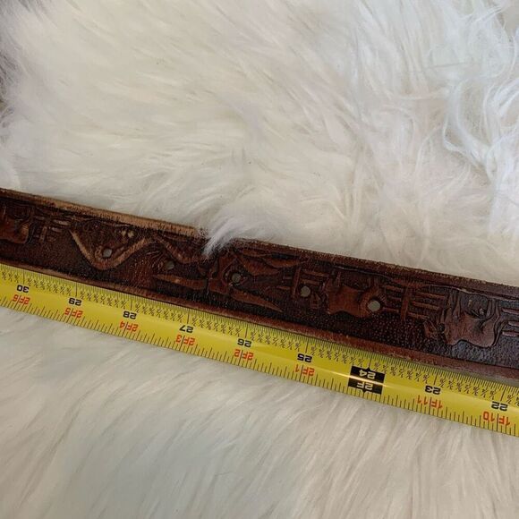 Vintage Brown Leather Western Belt Animal Square Leather Embossed 25-28” - Picture 8 of 8